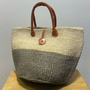 Natural and Gray Woven Tote